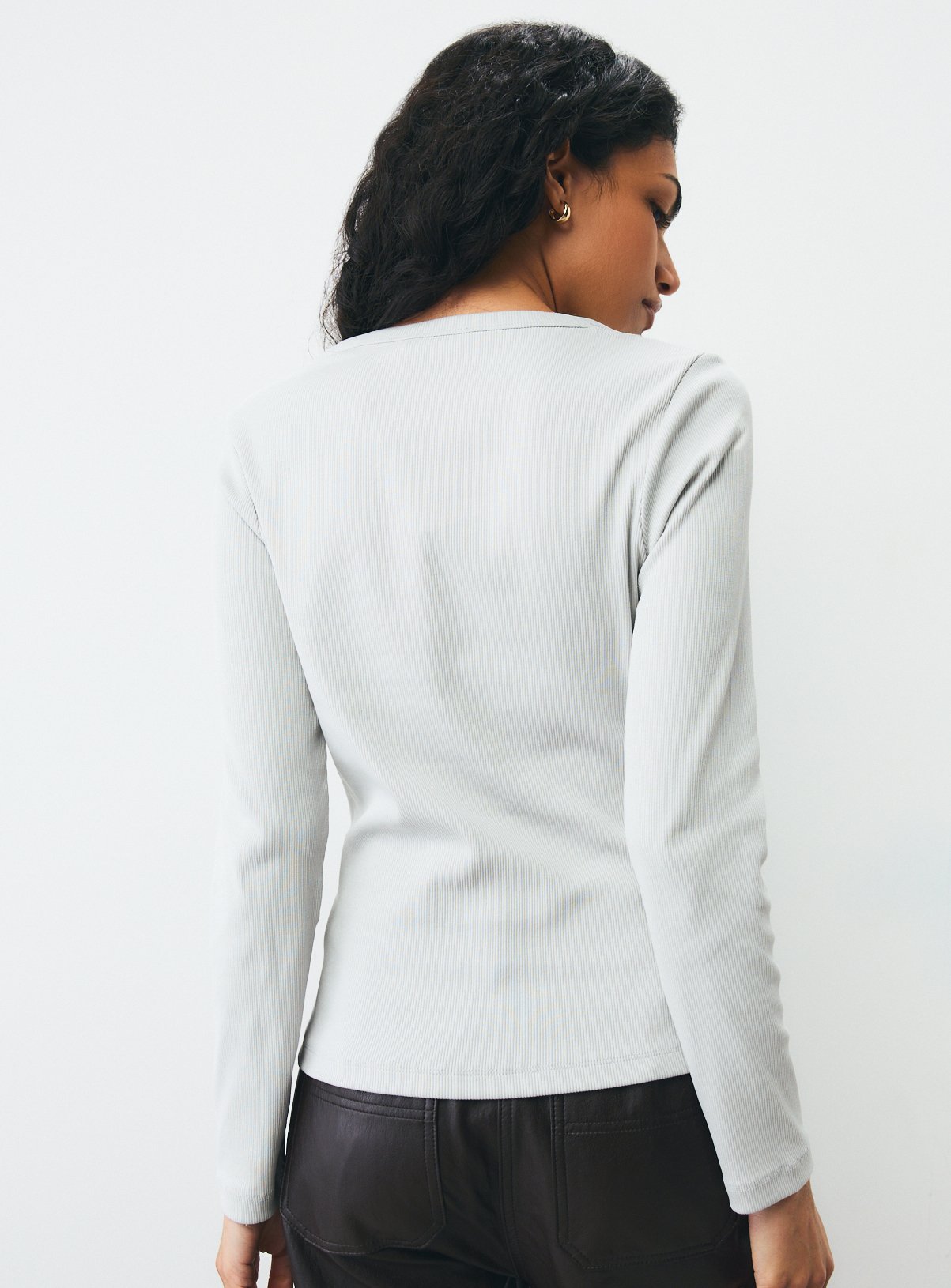 Light Grey Long Sleeve Ribbed Top XL - Image 4 thumbnail